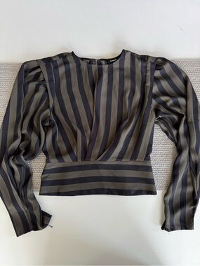 Express Olive and Black Striped Long-Sleeve Blouse Sz XS